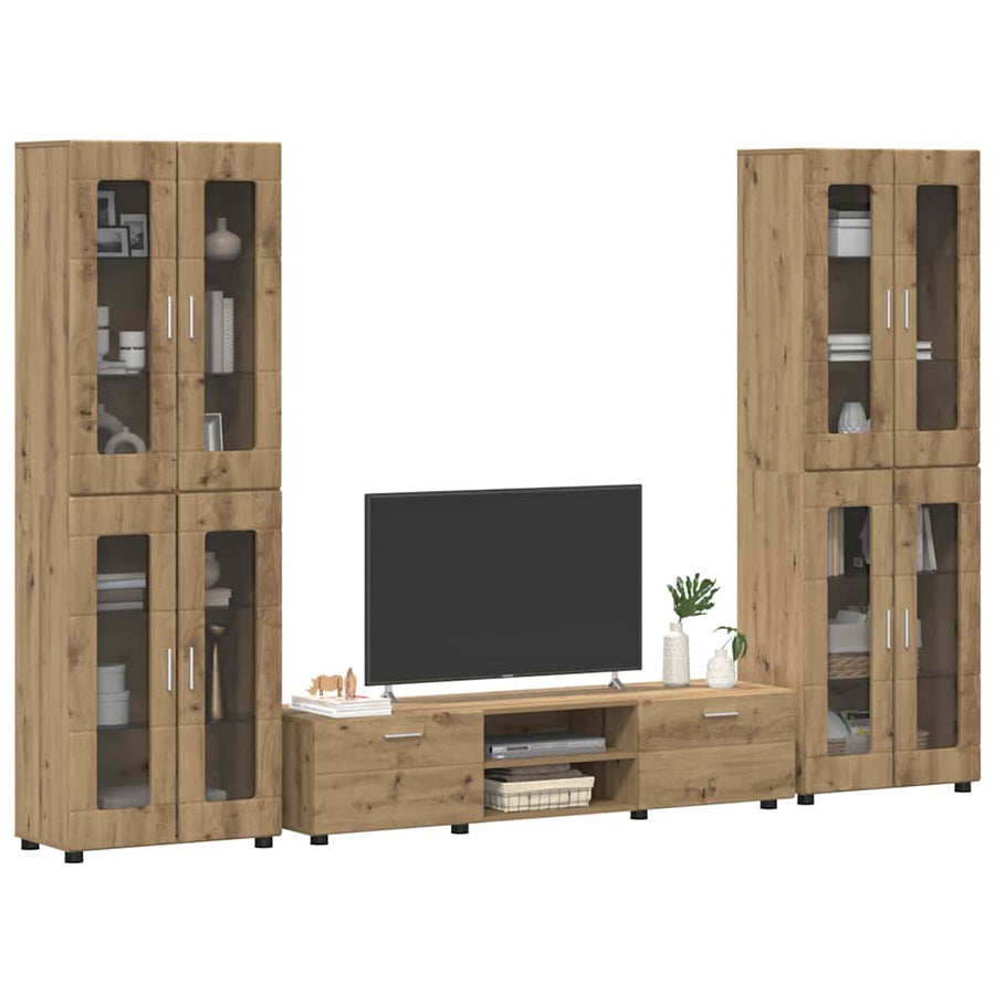 Tv-meubelset met lade met plank Artisan Eiken Bewerkt hout