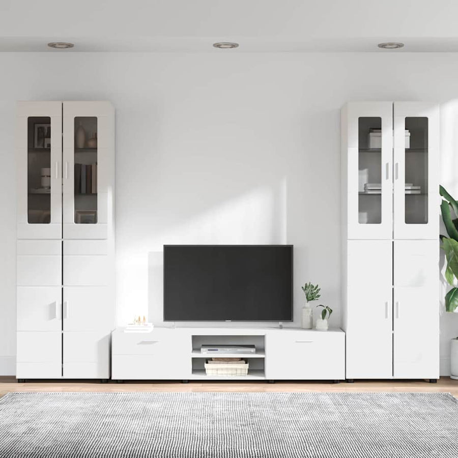 Tv-meubelset met lade met plank met opslag Wit Bewerkt hout