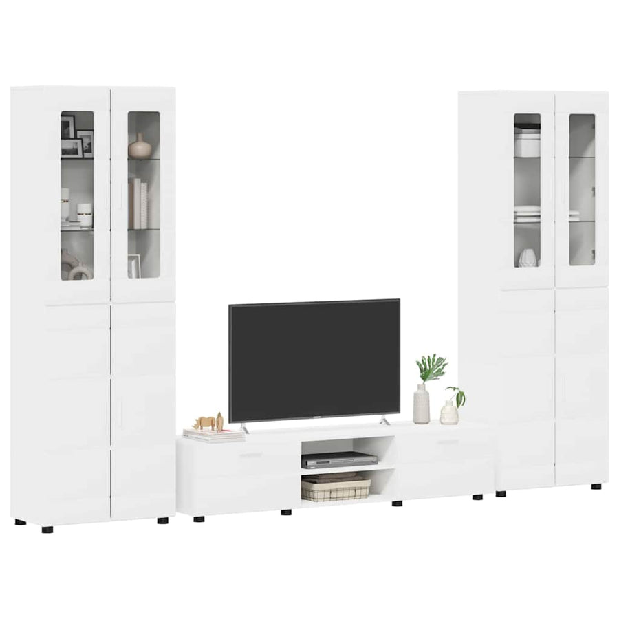 Tv-meubelset met lade met plank met opslag Wit Bewerkt hout