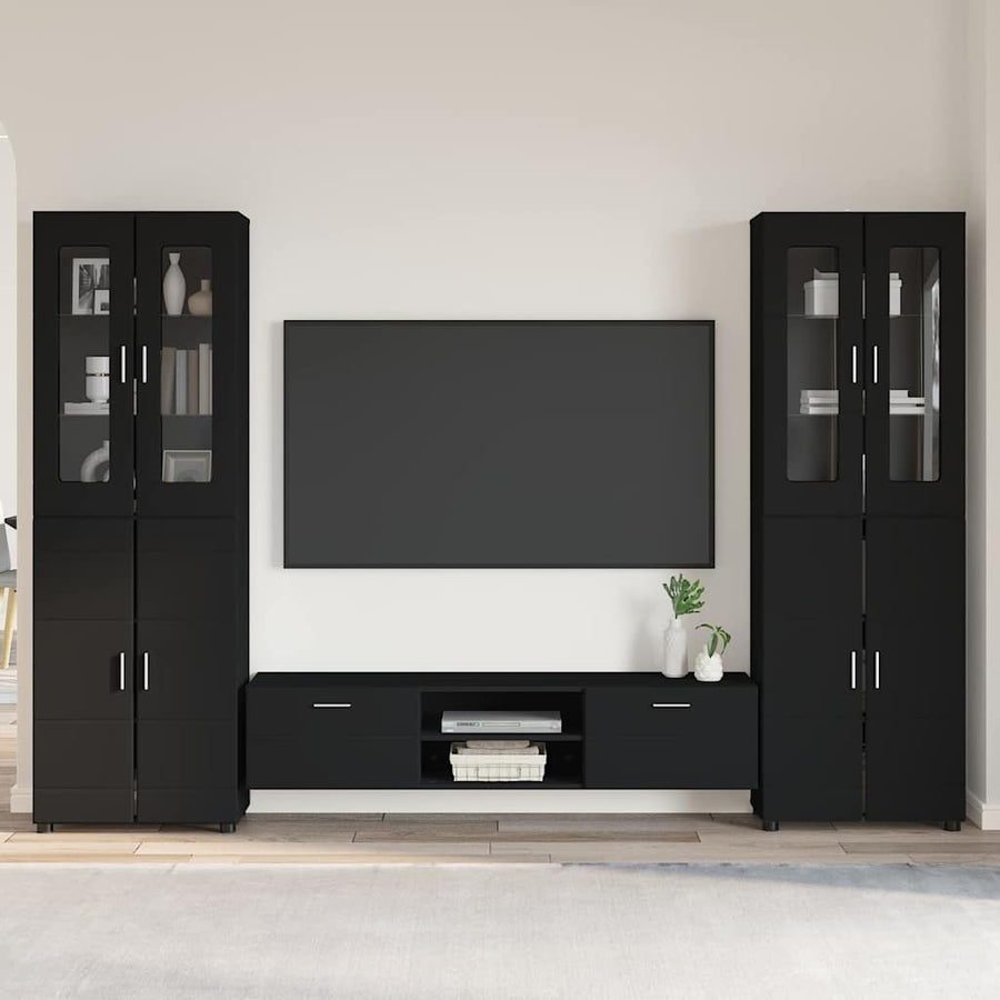 Tv-meubelset met lade met plank met opslag Zwart Bewerkt hout