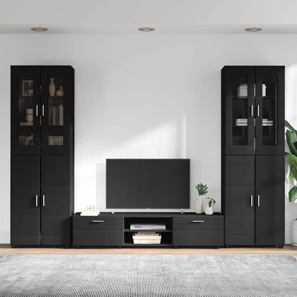Tv-meubelset met lade met plank met opslag Zwart Bewerkt hout