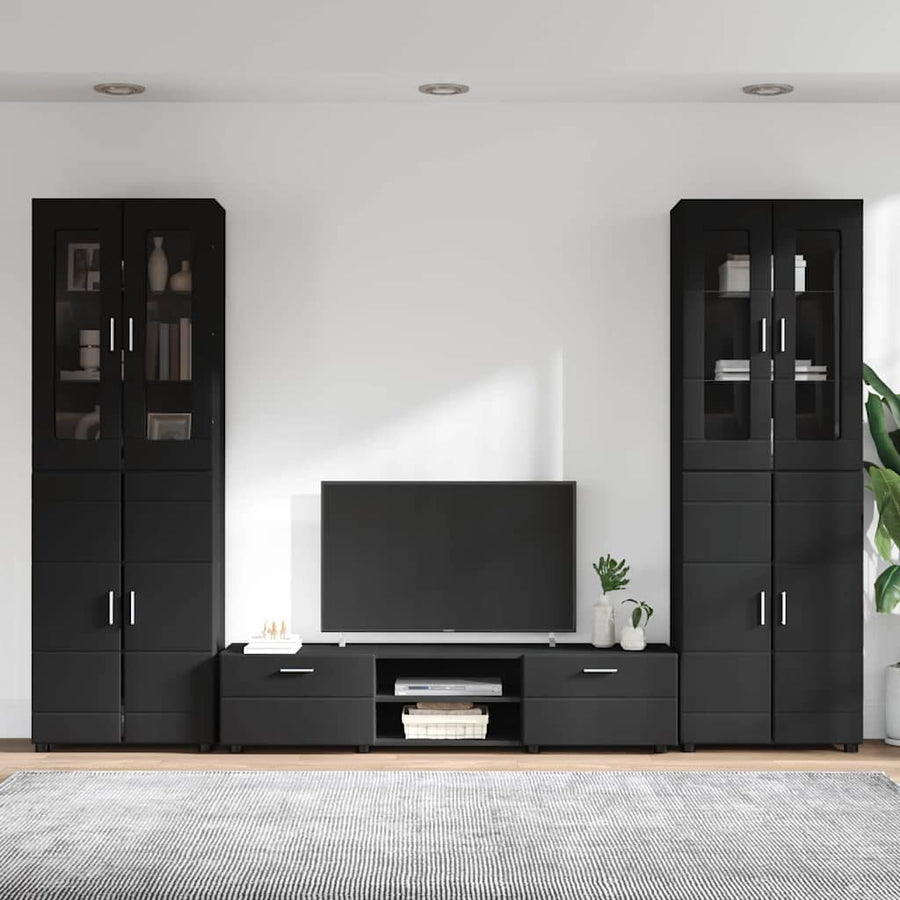 Tv-meubelset met lade met plank met opslag Zwart Bewerkt hout