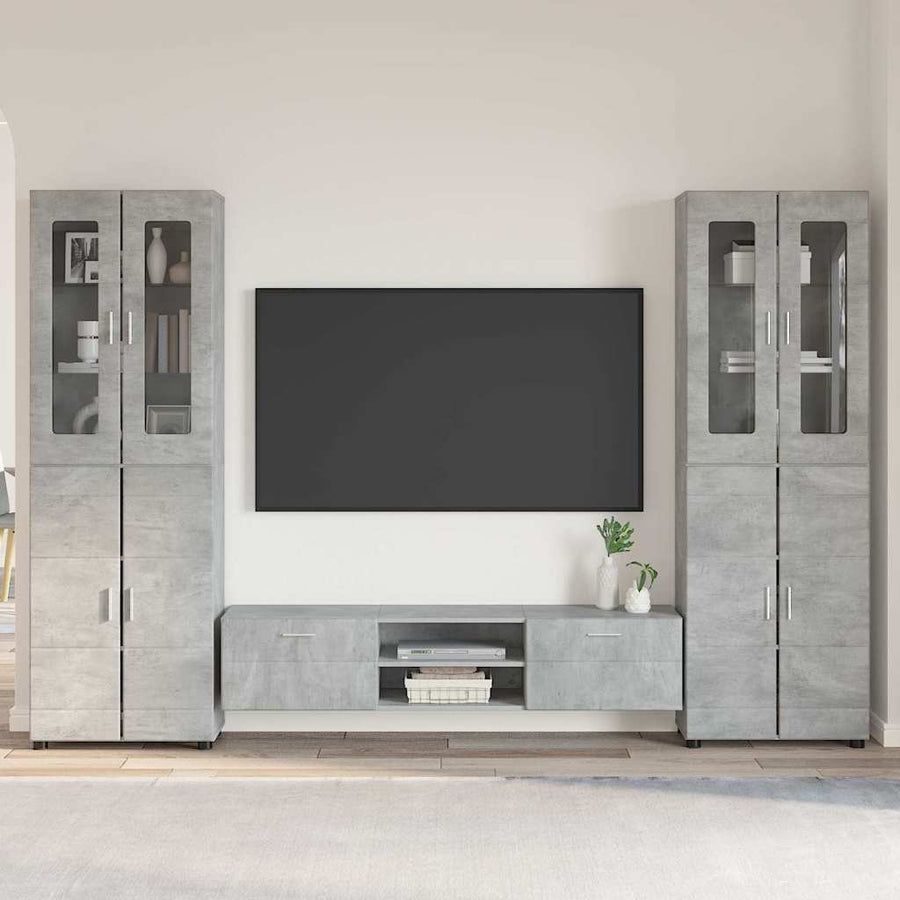 Tv-meubelset met lade met plank Beton Grijs Bewerkt hout