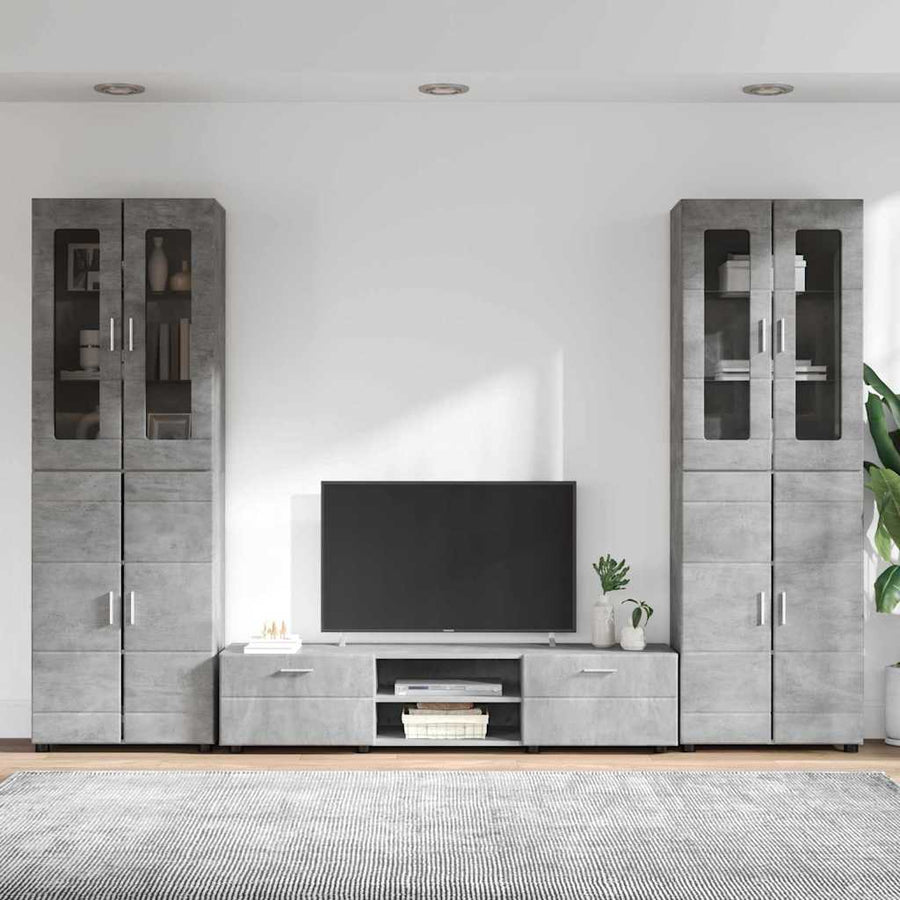 Tv-meubelset met lade met plank Beton Grijs Bewerkt hout