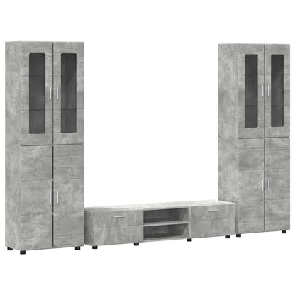Tv-meubelset met lade met plank Beton Grijs Bewerkt hout