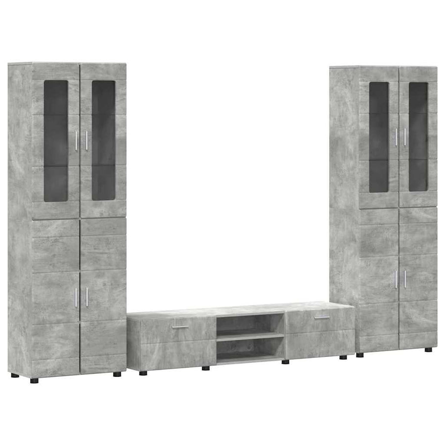 Tv-meubelset met lade met plank Beton Grijs Bewerkt hout