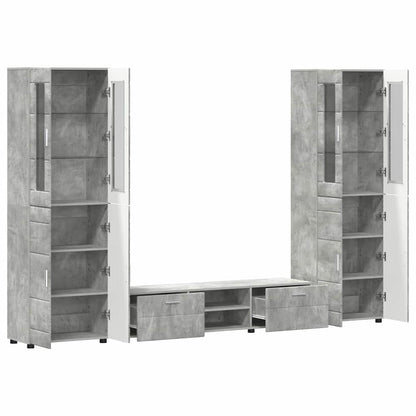 Tv-meubelset met lade met plank Beton Grijs Bewerkt hout