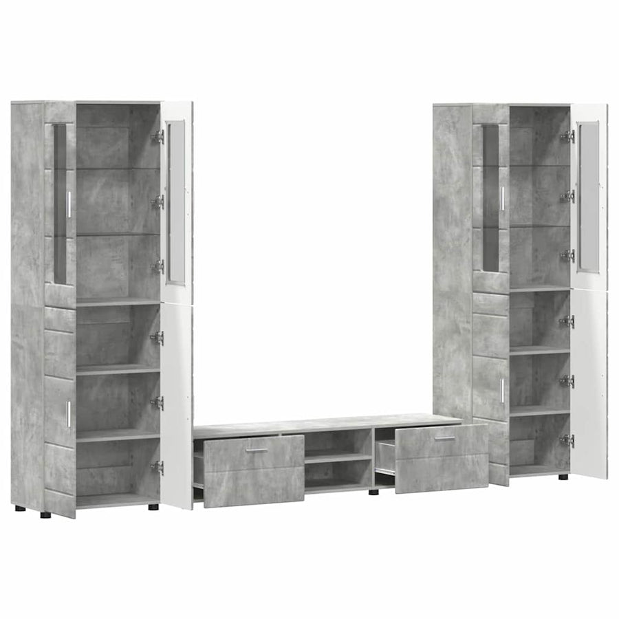 Tv-meubelset met lade met plank Beton Grijs Bewerkt hout