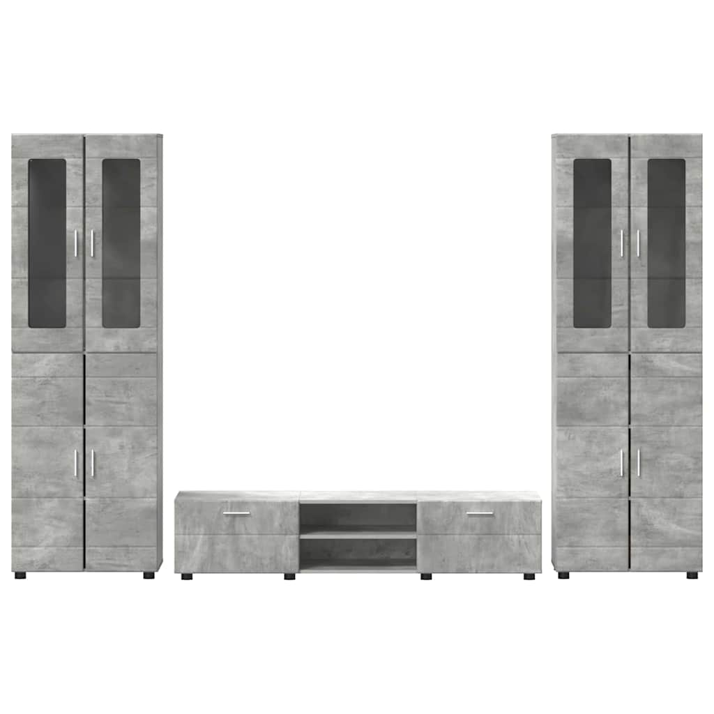 Tv-meubelset met lade met plank Beton Grijs Bewerkt hout