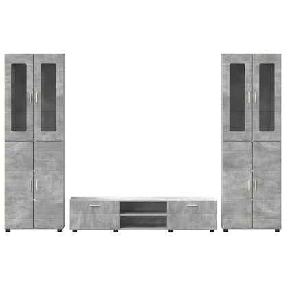 Tv-meubelset met lade met plank Beton Grijs Bewerkt hout