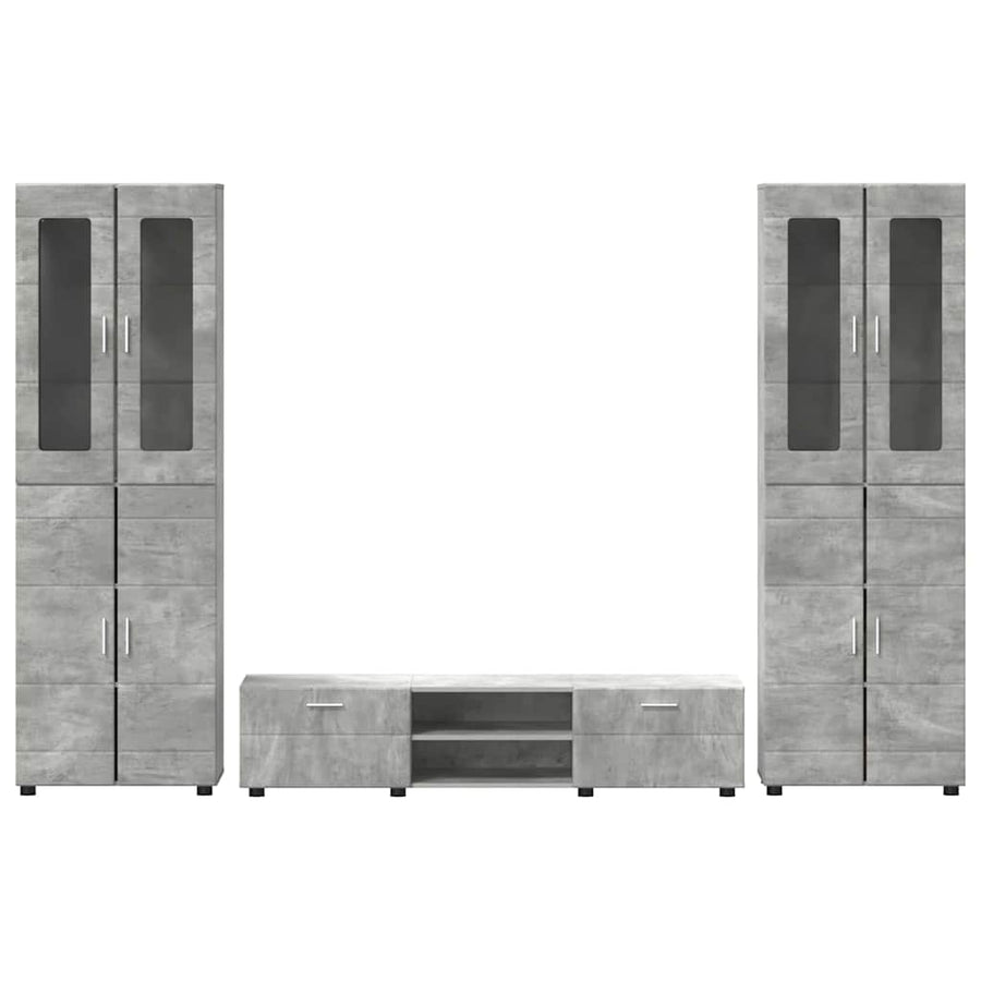 Tv-meubelset met lade met plank Beton Grijs Bewerkt hout