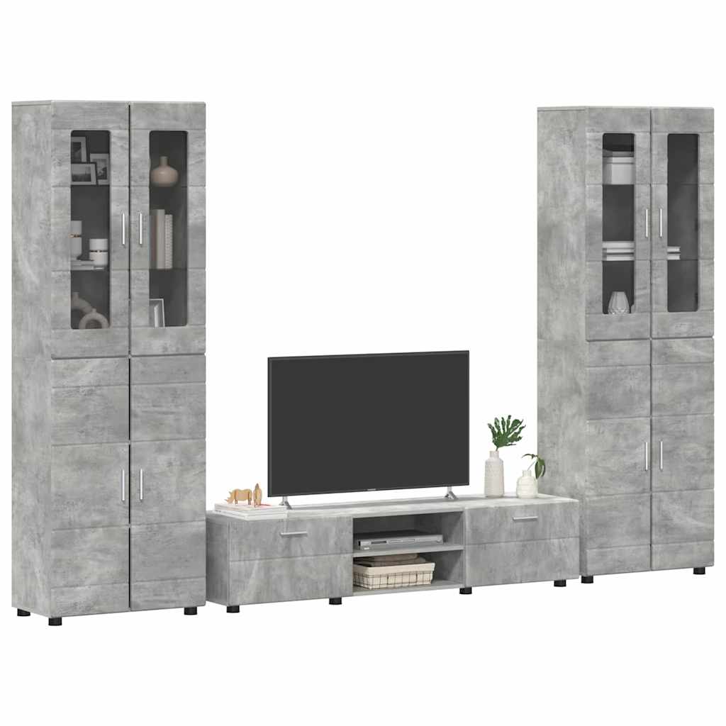 Tv-meubelset met lade met plank Beton Grijs Bewerkt hout
