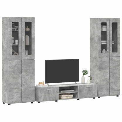 Tv-meubelset met lade met plank Beton Grijs Bewerkt hout