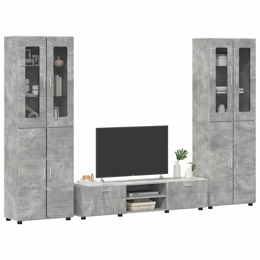 Tv-meubelset met lade met plank Beton Grijs Bewerkt hout