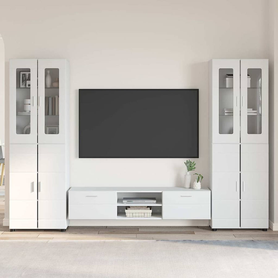 Tv-meubelset met lade met plank Hoogglans wit Bewerkt hout