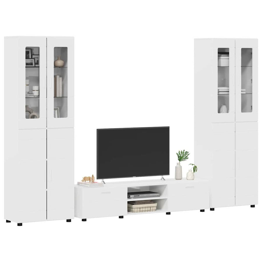 Tv-meubelset met lade met plank Hoogglans wit Bewerkt hout