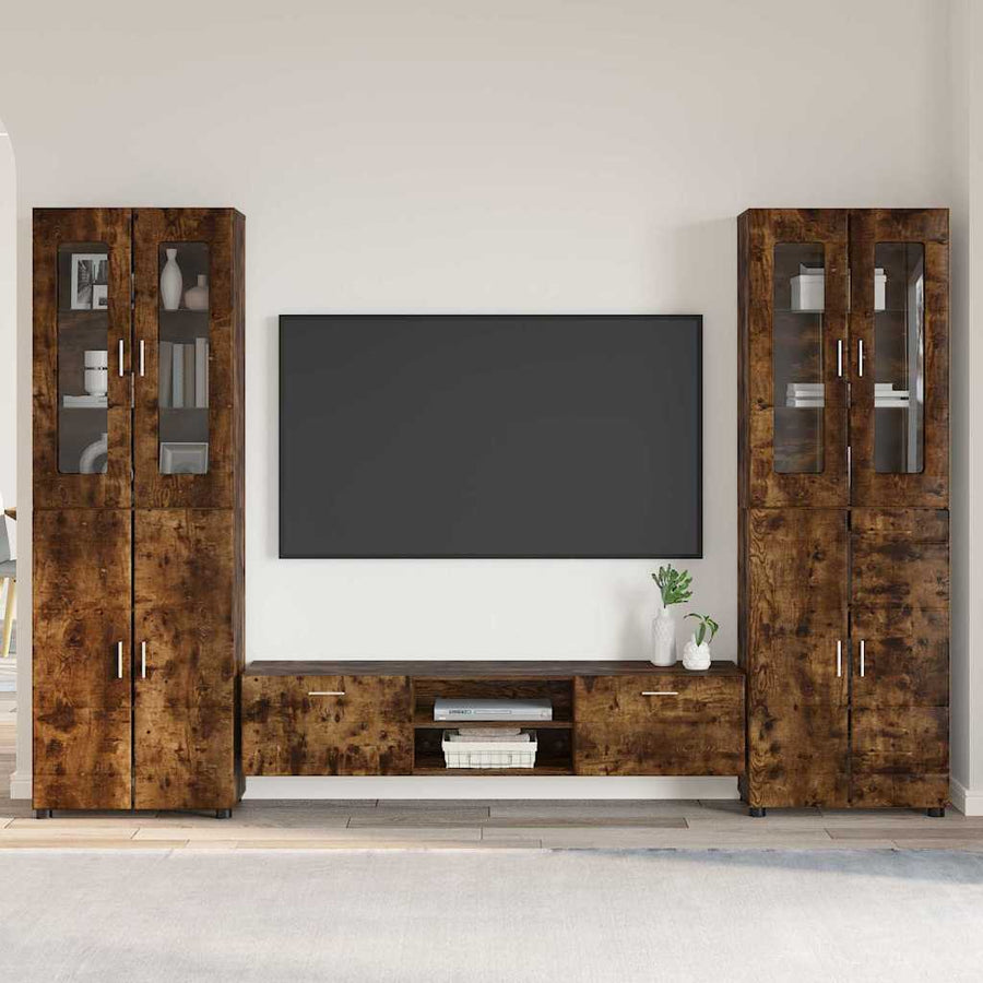 Tv-meubelset met lade met plank Gerookt eiken Bewerkt hout