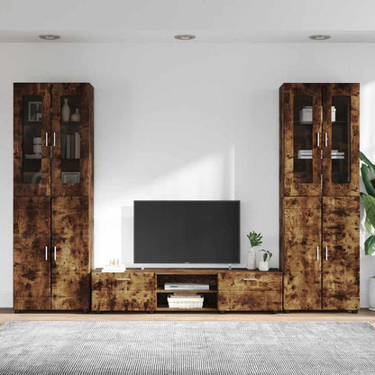 Tv-meubelset met lade met plank Gerookt eiken Bewerkt hout