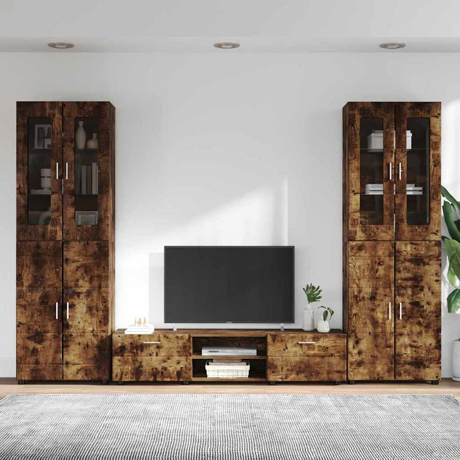 Tv-meubelset met lade met plank Gerookt eiken Bewerkt hout