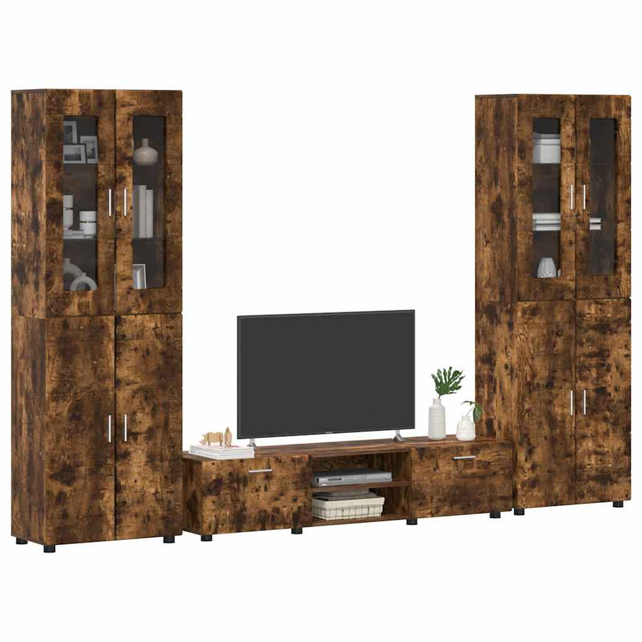 Tv-meubelset met lade met plank Gerookt eiken Bewerkt hout