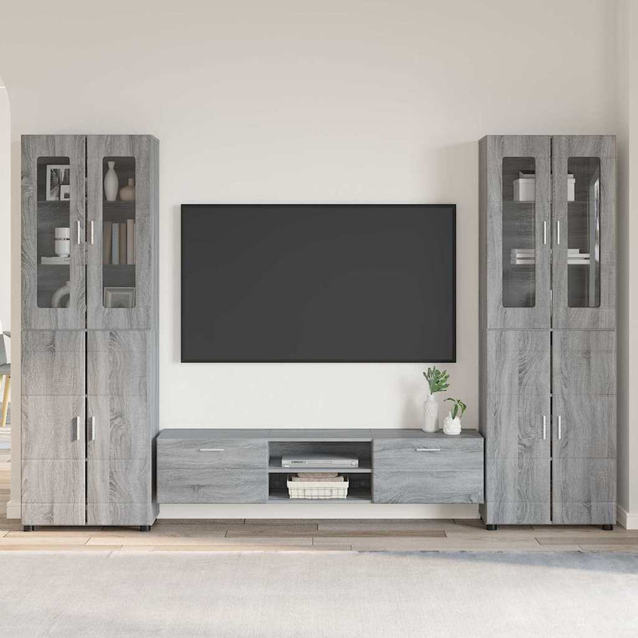 Tv-meubelset met lade met plank Grijs Sonoma Bewerkt hout