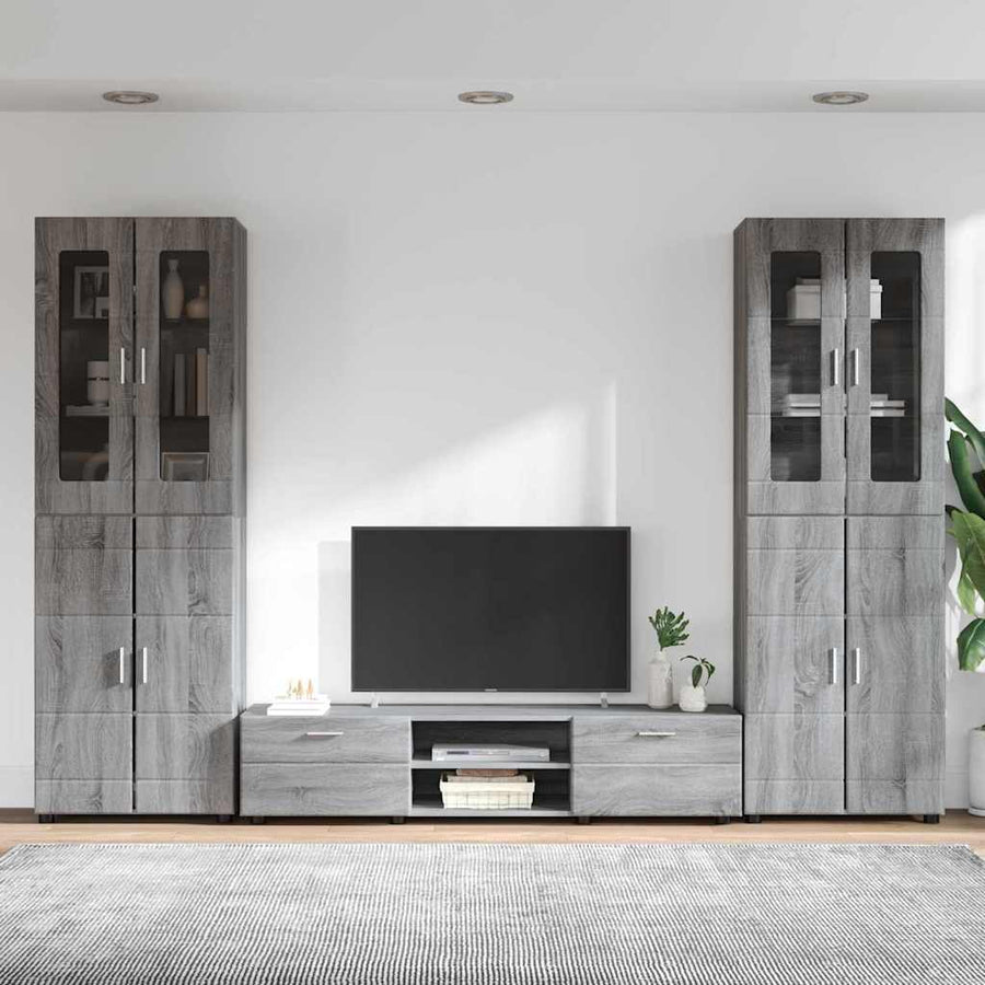 Tv-meubelset met lade met plank Grijs Sonoma Bewerkt hout