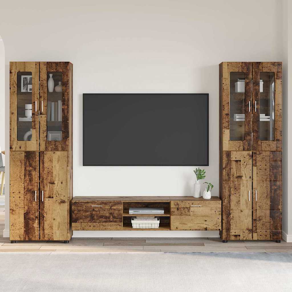 Tv-meubelset met lade met plank met opslag Oudhout Bewerkt hout