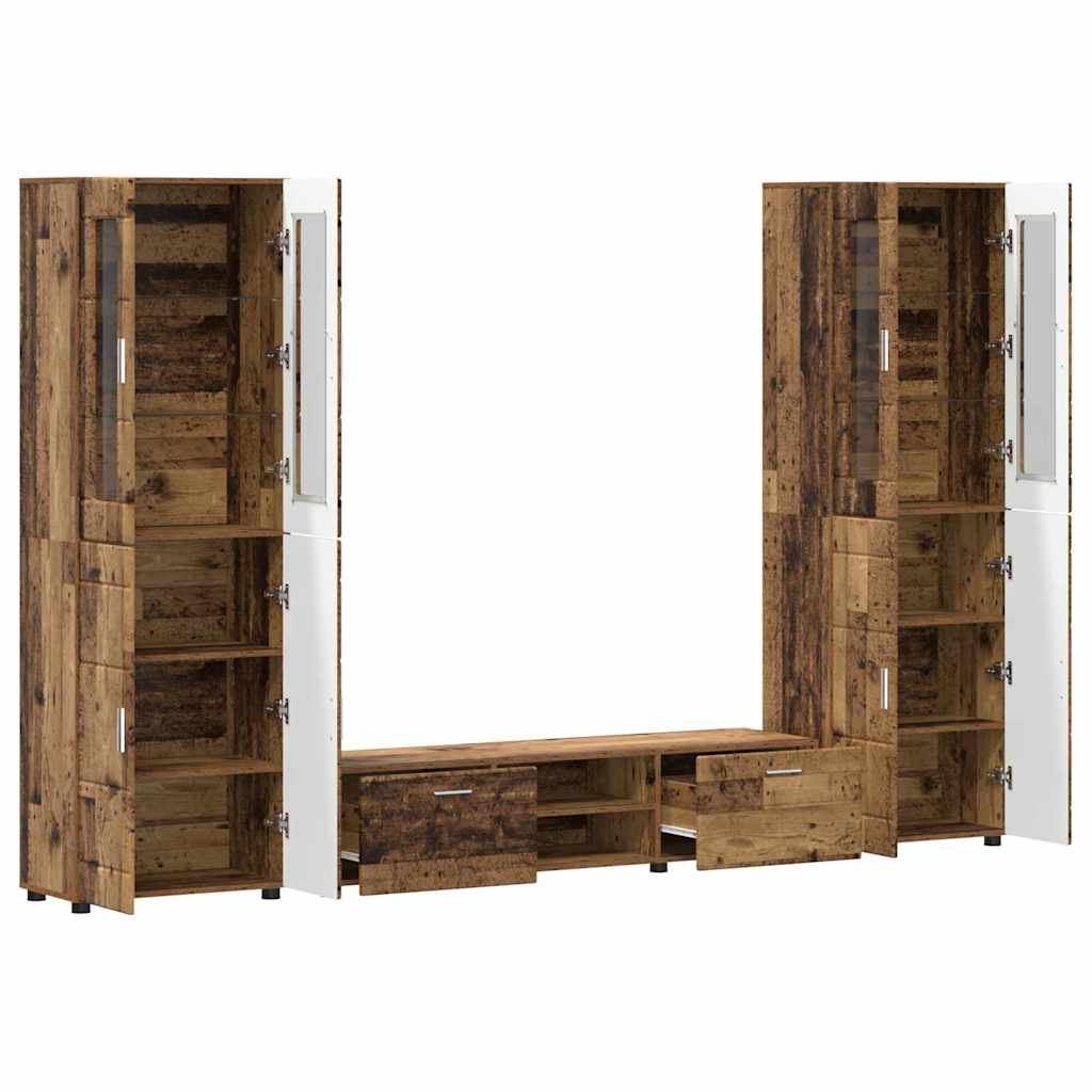 Tv-meubelset met lade met plank met opslag Oudhout Bewerkt hout