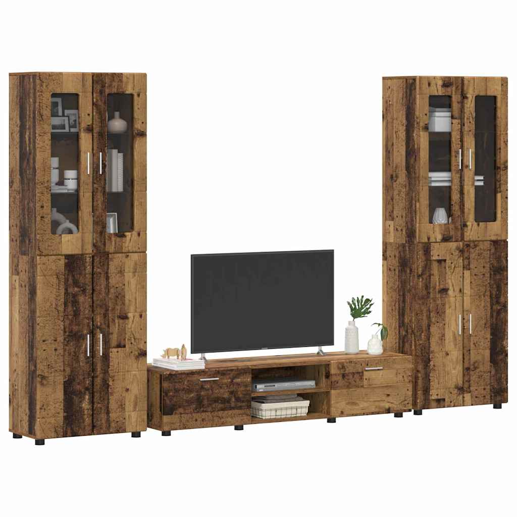 Tv-meubelset met lade met plank met opslag Oudhout Bewerkt hout