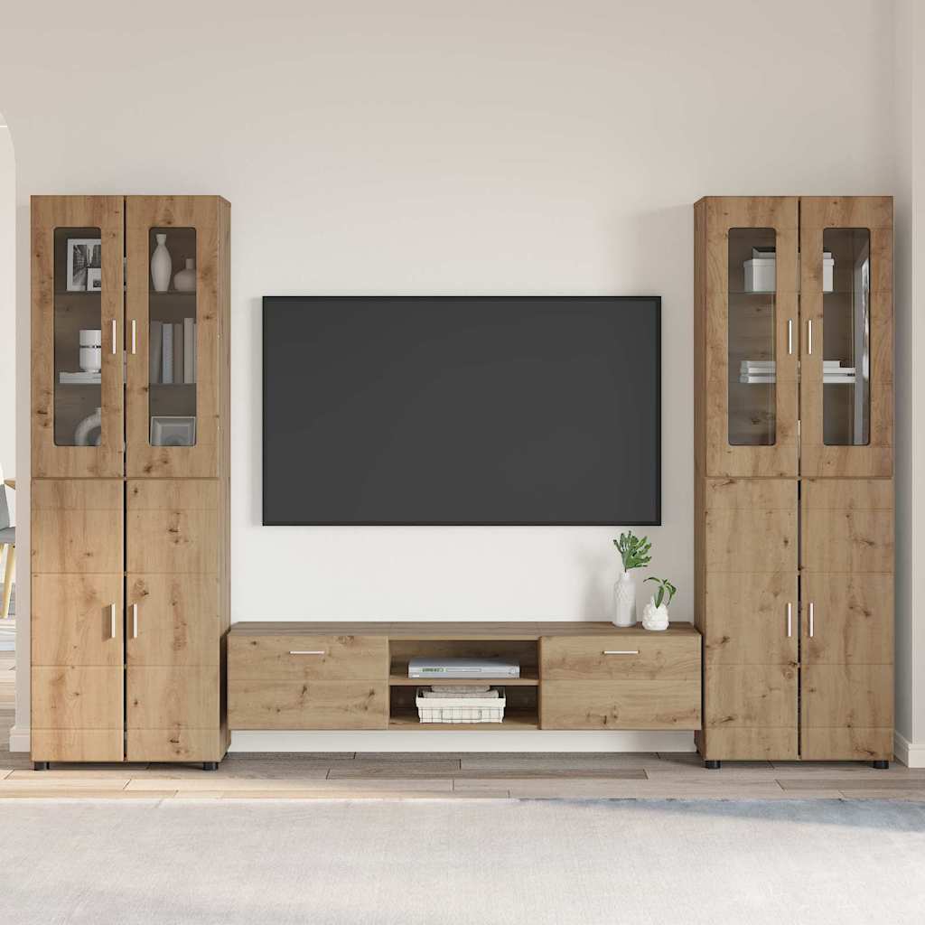 Tv-meubelset met lade met plank Artisan Eiken Bewerkt hout