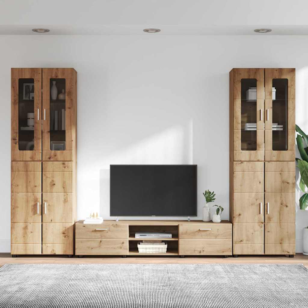 Tv-meubelset met lade met plank Artisan Eiken Bewerkt hout
