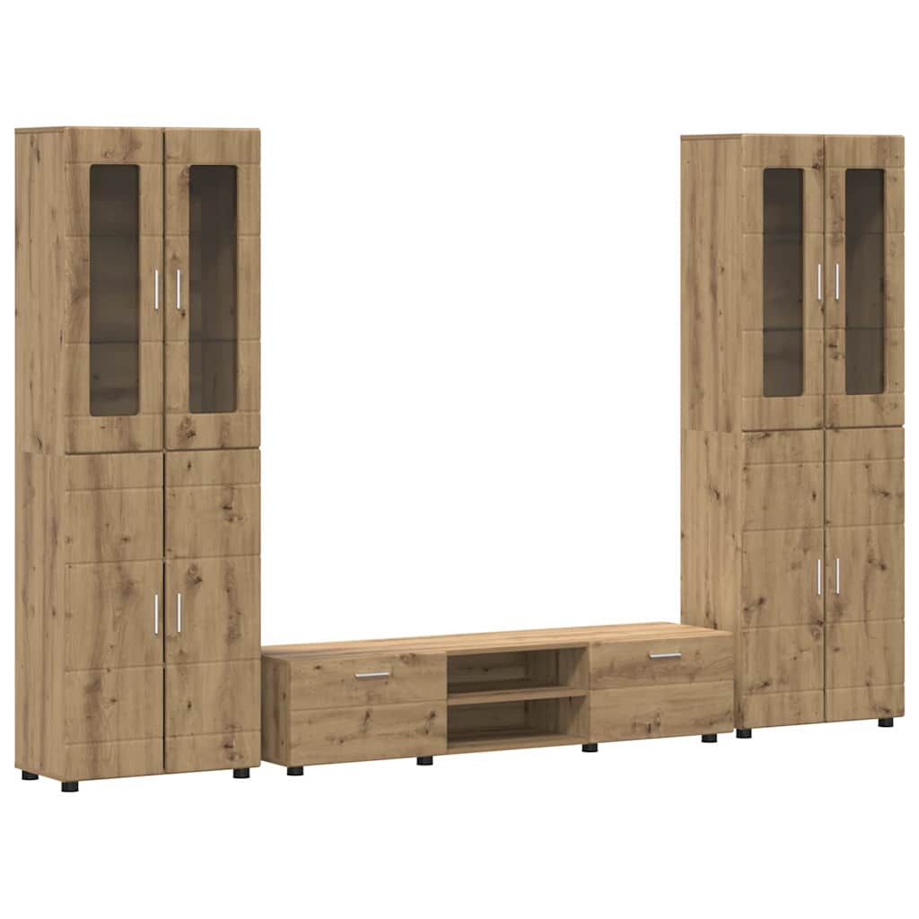 Tv-meubelset met lade met plank Artisan Eiken Bewerkt hout