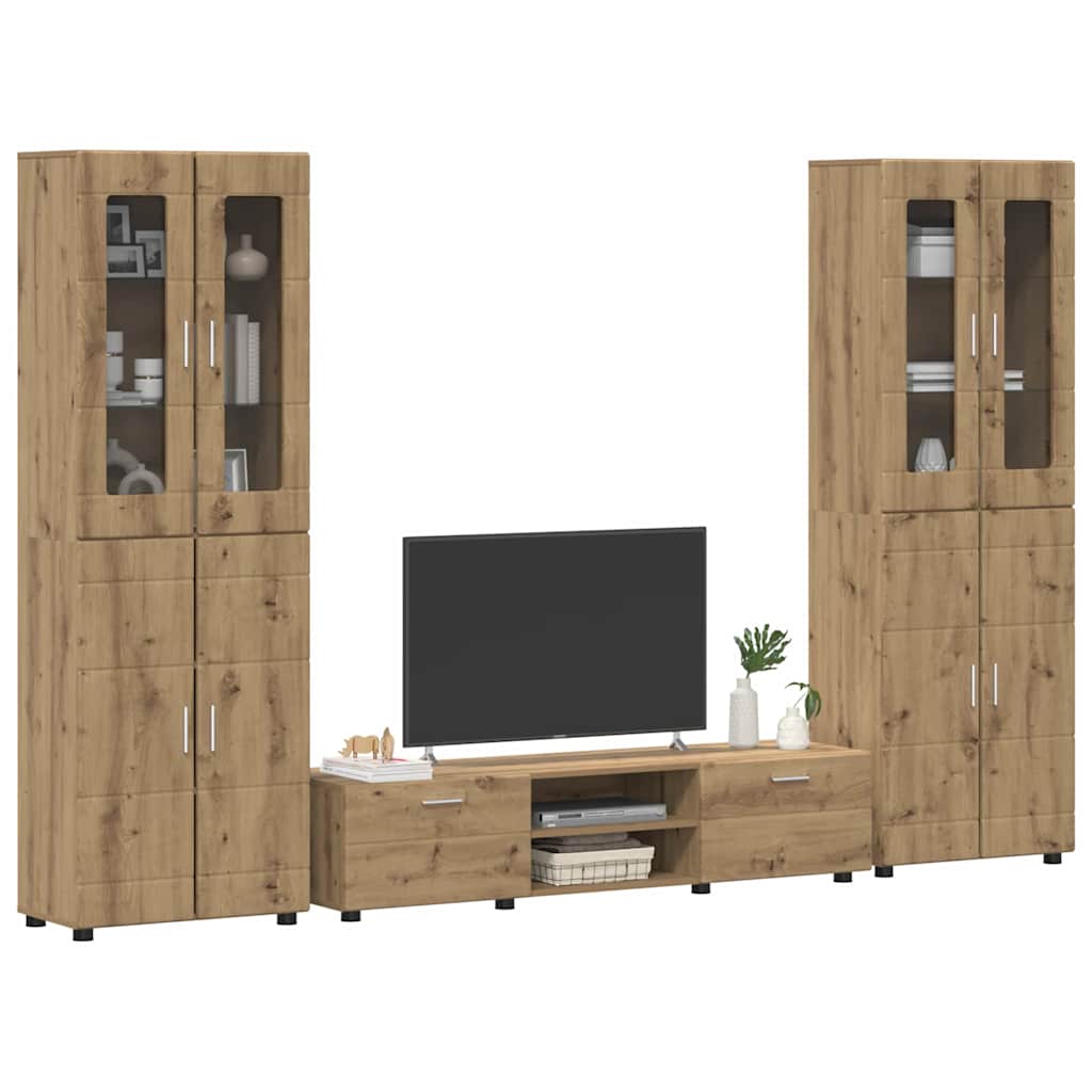Tv-meubelset met lade met plank Artisan Eiken Bewerkt hout