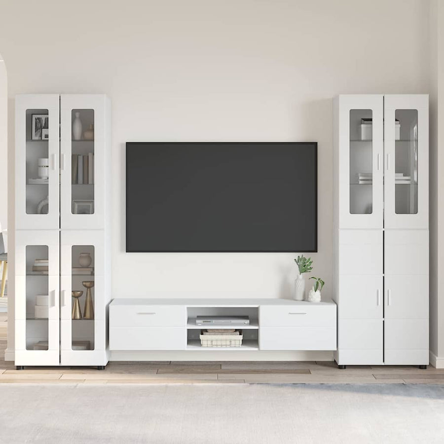 Tv-meubelset met lade met plank met opslag Wit Bewerkt hout