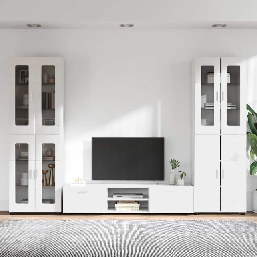 Tv-meubelset met lade met plank met opslag Wit Bewerkt hout
