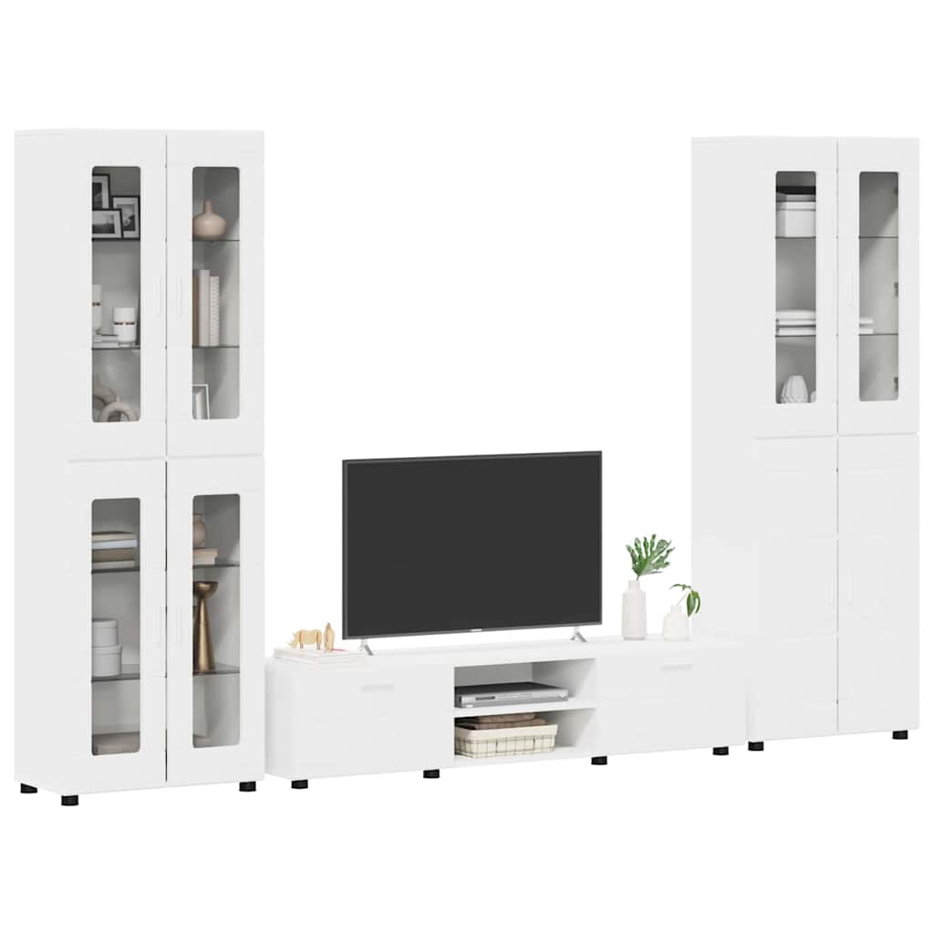 Tv-meubelset met lade met plank met opslag Wit Bewerkt hout
