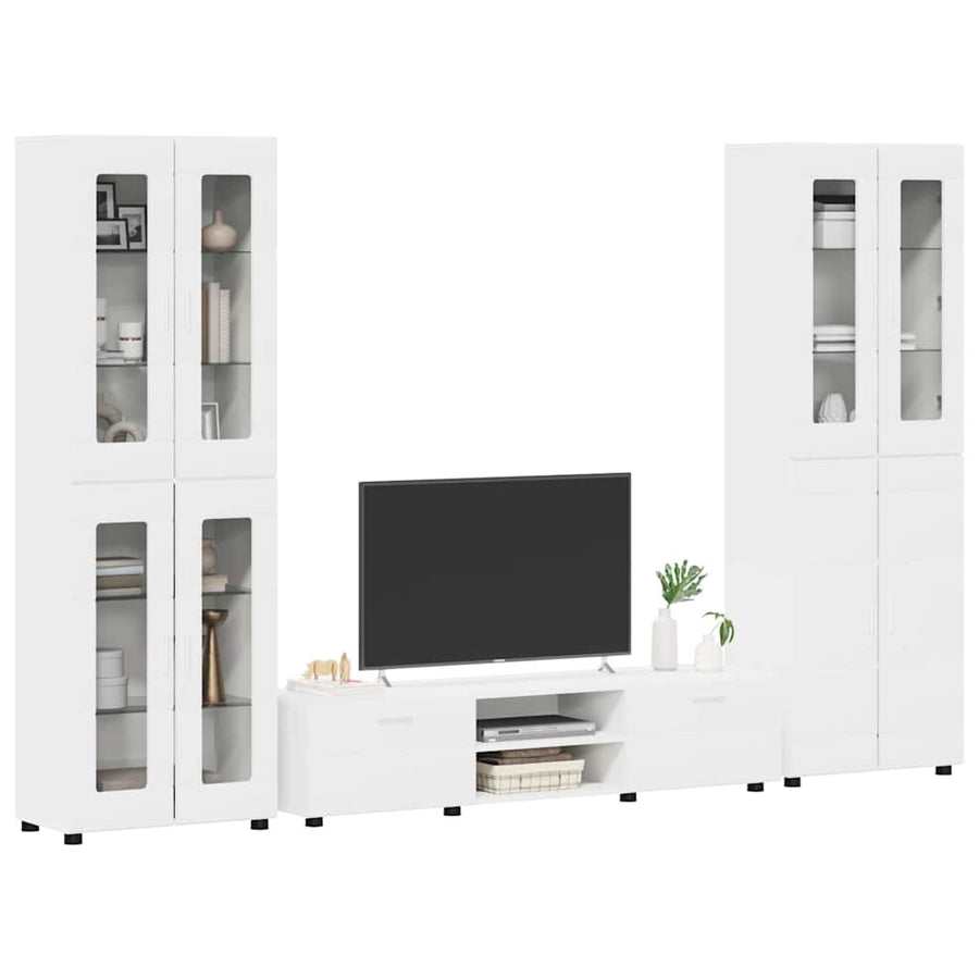 Tv-meubelset met lade met plank met opslag Wit Bewerkt hout