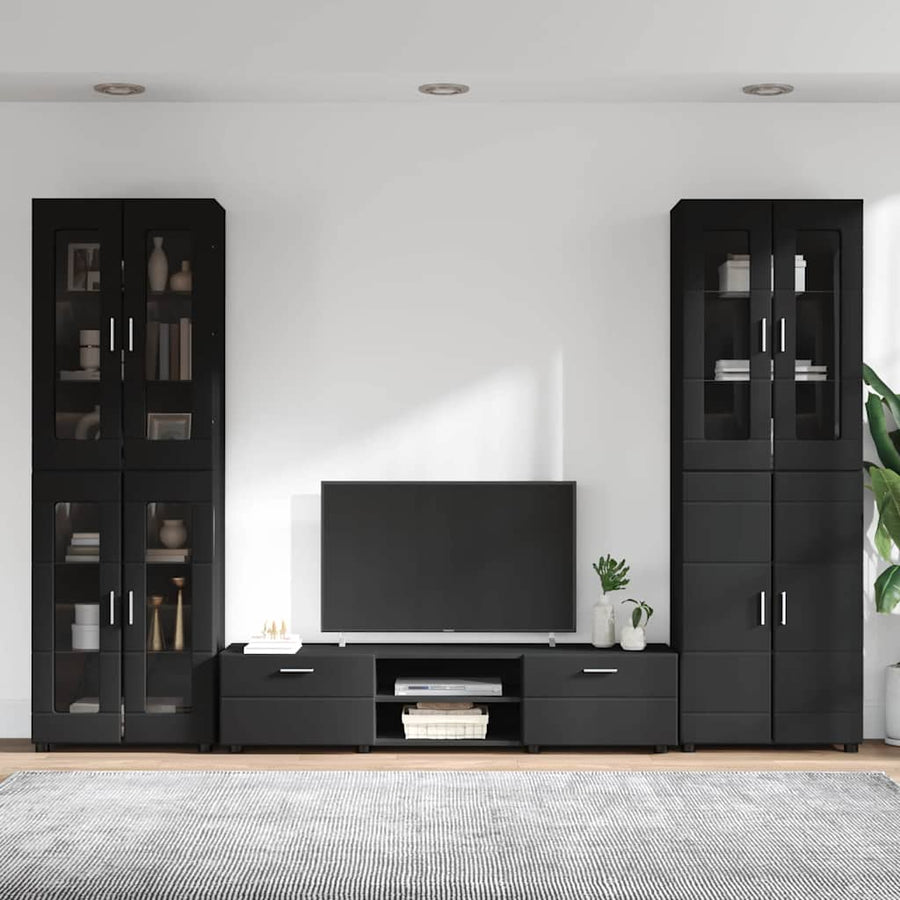 Tv-meubelset met lade met plank met opslag Zwart Bewerkt hout