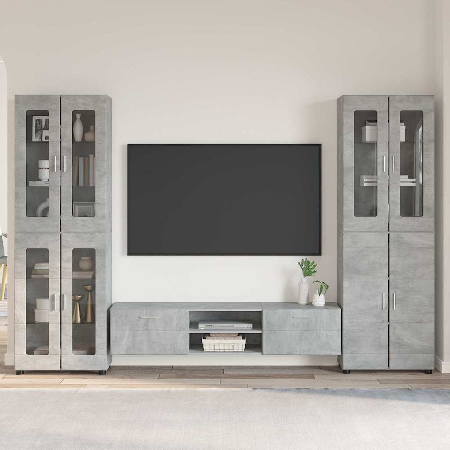 Tv-meubelset met lade met plank Beton Grijs Bewerkt hout