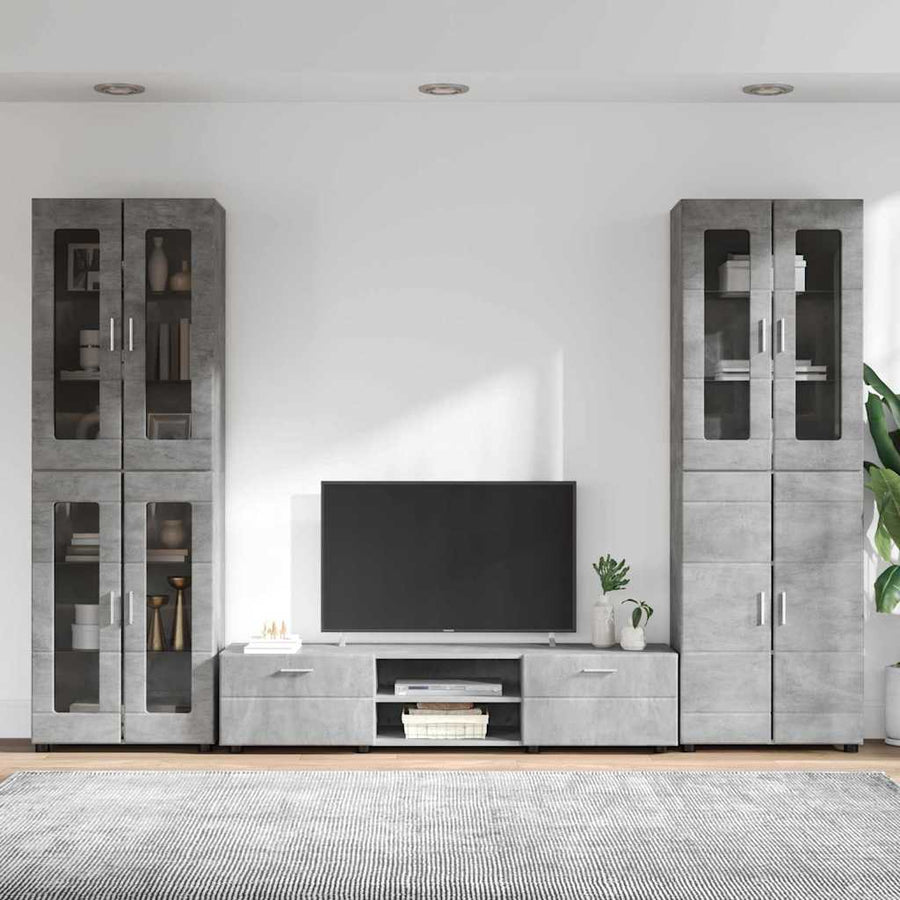 Tv-meubelset met lade met plank Beton Grijs Bewerkt hout