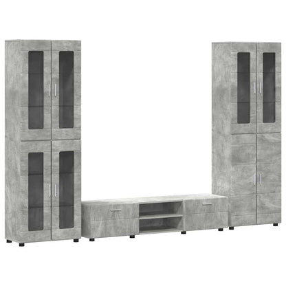Tv-meubelset met lade met plank Beton Grijs Bewerkt hout