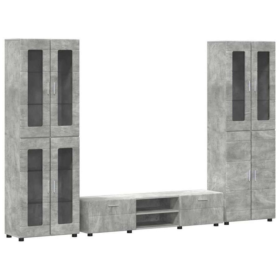 Tv-meubelset met lade met plank Beton Grijs Bewerkt hout