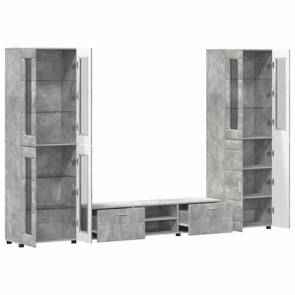 Tv-meubelset met lade met plank Beton Grijs Bewerkt hout