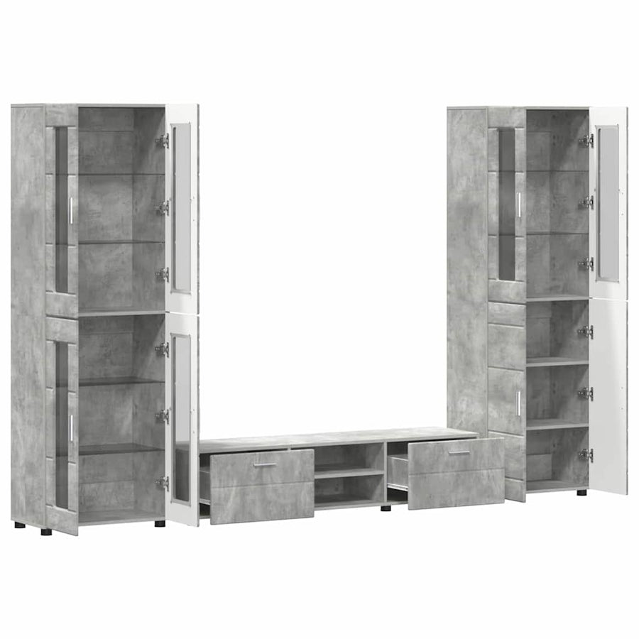 Tv-meubelset met lade met plank Beton Grijs Bewerkt hout