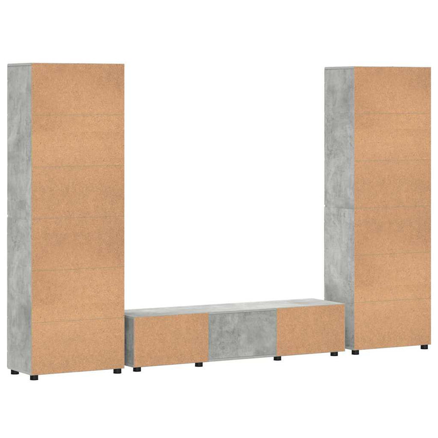 Tv-meubelset met lade met plank Beton Grijs Bewerkt hout