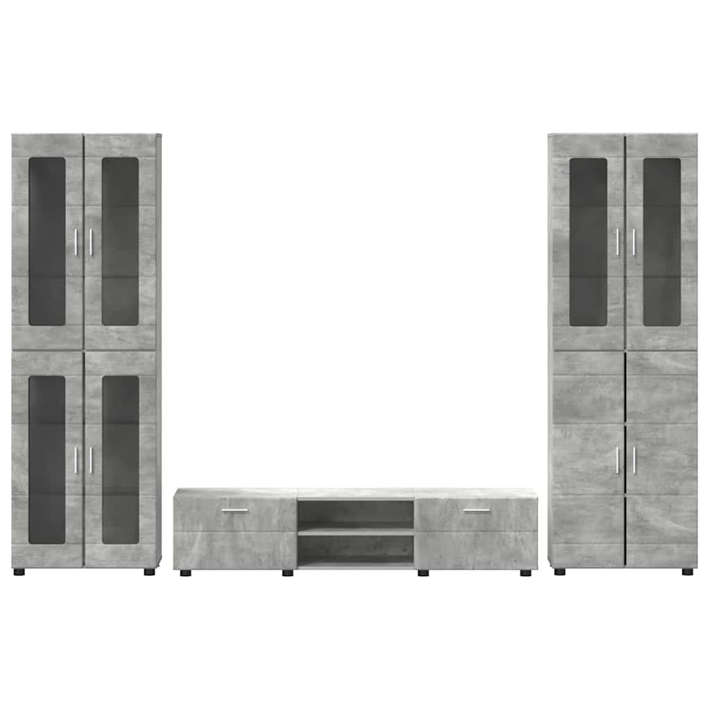 Tv-meubelset met lade met plank Beton Grijs Bewerkt hout