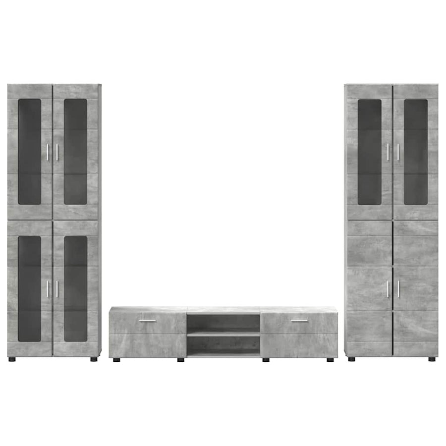 Tv-meubelset met lade met plank Beton Grijs Bewerkt hout