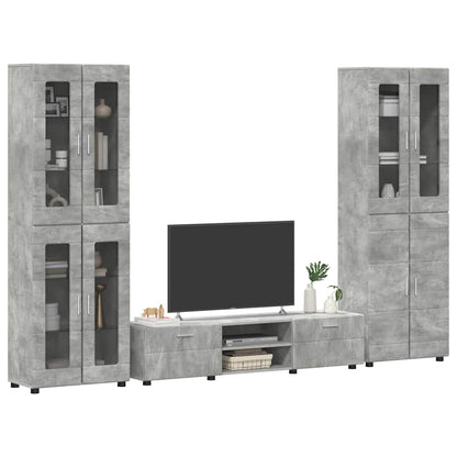 Tv-meubelset met lade met plank Beton Grijs Bewerkt hout