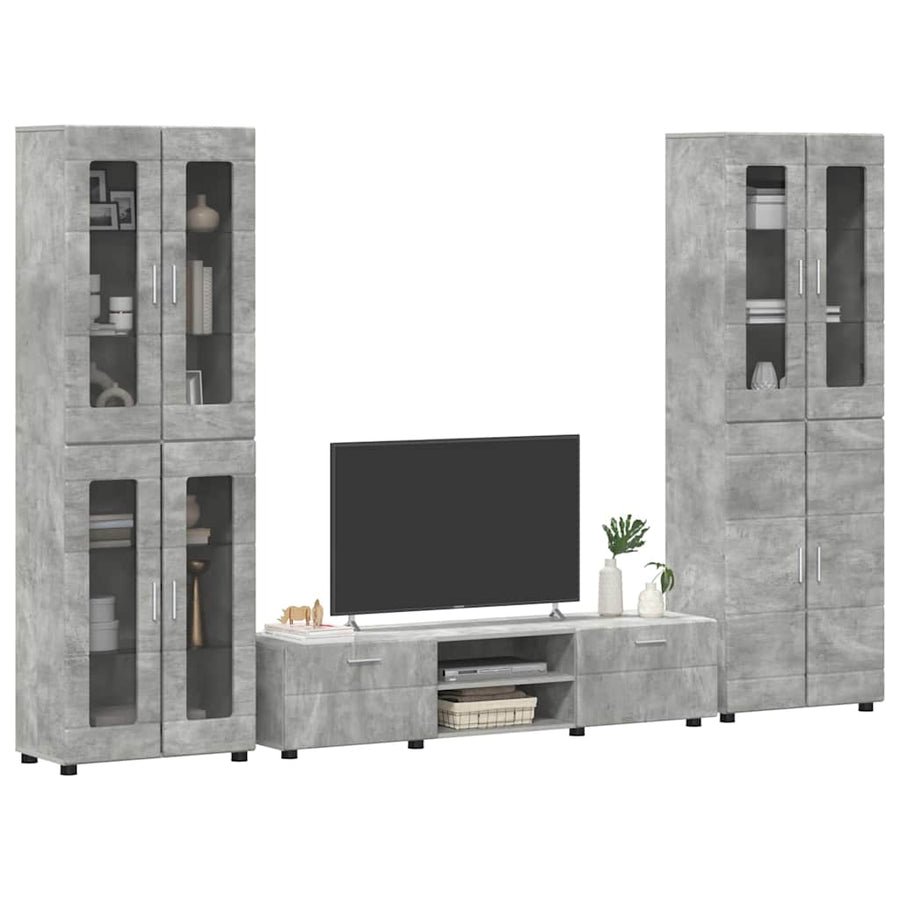 Tv-meubelset met lade met plank Beton Grijs Bewerkt hout