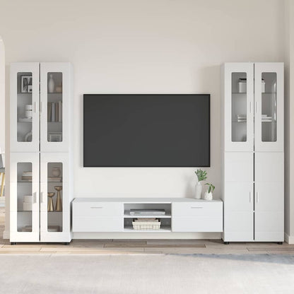 Tv-meubelset met lade met plank Hoogglans wit Bewerkt hout